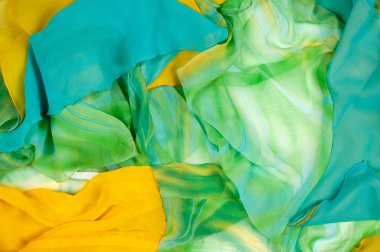 İpek kumaş dokusu, arka plan. yeşil ve sarı renk