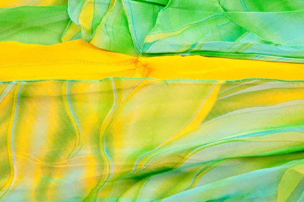 Seidenstoff Textur, Hintergrund. grüne und gelbe Farbe — Stockfoto