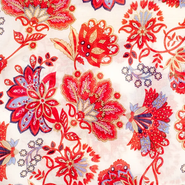 Texturen Sidentyg Röda Blommor Vit Bakgrund — Stockfoto