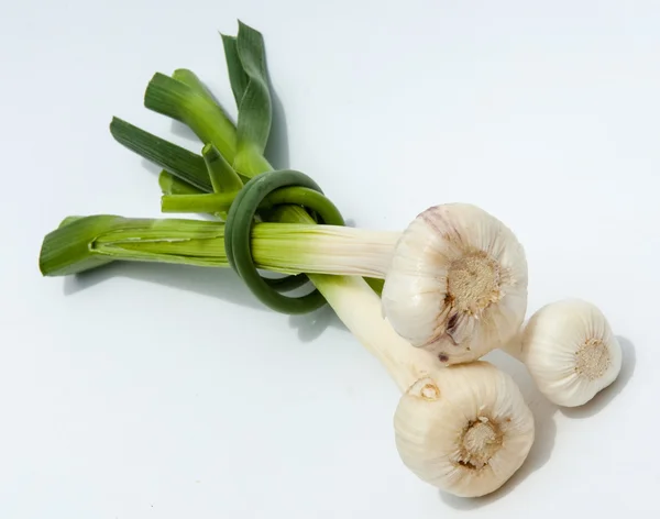 Garlic Garlic Ripened Stem Leaf Strong Smelling Pungent Tasting Bulb — Stock Photo, Image