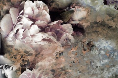 Beyaz çiçekli kumaş ipek soluk pembe. Çiçek kumaş arka plan, renkli retro GOBLEN Tekstil desen ile çiçek süsleme arka plan olarak yararlı parçası