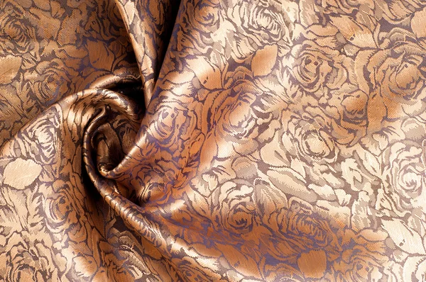 Fabric Silk Texture Rose Flowers Gold Color Photography Studio — Stock Photo, Image