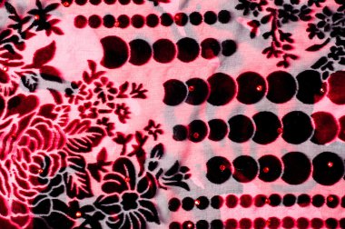 Doku, arka plan, kumaş kadife. Kırmızı rengi. yakından dokuma ipek, pamuk veya kalın bir kısa yığın bir tarafta olan naylon.