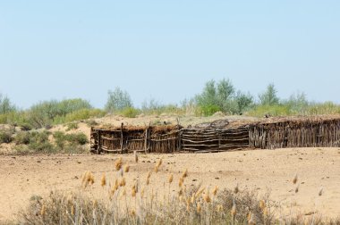 çöl, vahşi, kumlar, ıssızlık, atık, sahara. Hayvancılık, özellikle sığır veya ata, bir çiftlik veya ahır için bir kalem. su bulunduğu bir çölde bereketli bir nokta.