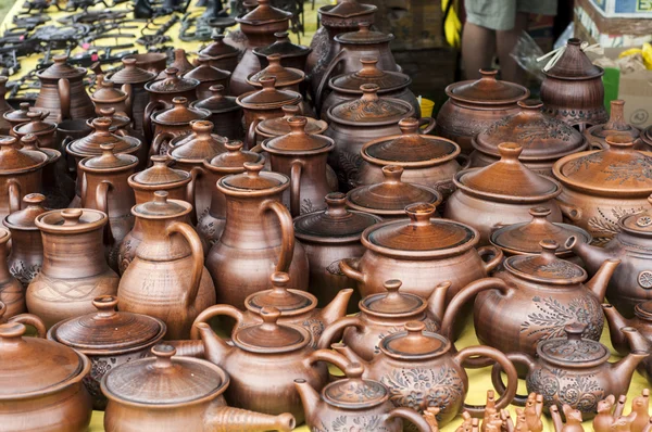 Pottery Earthenware Clayware Crockery Stoneware Large Container Typically Earthenware Handle — Stock Photo, Image