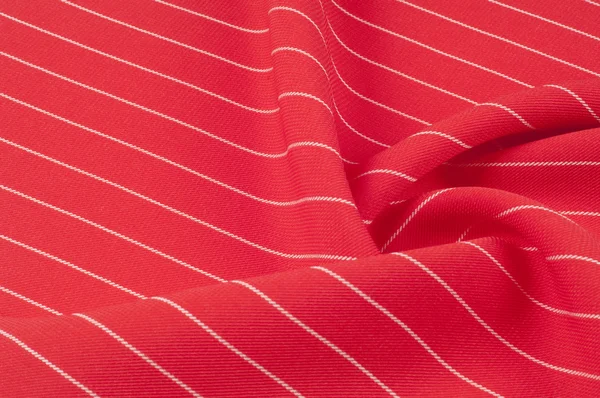 Textuur Achtergrond Stof Wol Rood Met Witte Strepen Fijne Zachte — Stockfoto