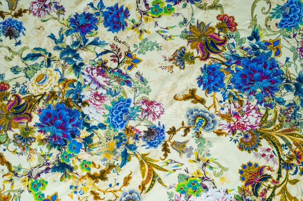 Textur Hintergrund Satinstoff Beige Farbe Mit Einem Floralen Muster Ein — Stockfoto