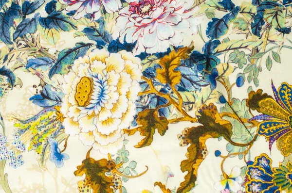 Texture Fond Tissu Satiné Couleur Beige Avec Motif Floral Tissu — Photo