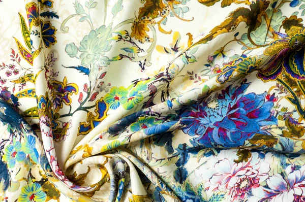 Textura Fondo Tela Satinada Color Beige Con Patrón Floral Tejido —  Fotos de Stock