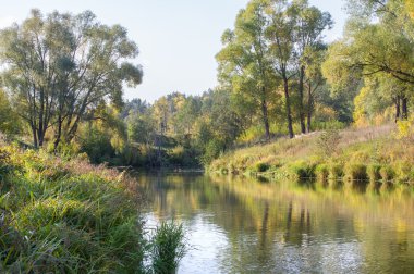 Sonbahar, altın yaprakları, harika bir zaman gün sıcak