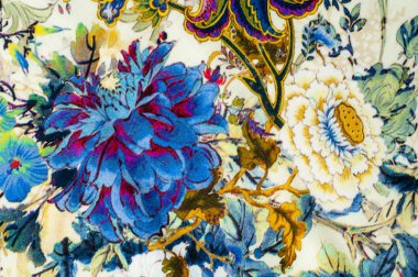 Doku, arka plan, çiçek desenli saten kumaş bej renk. genellikle, ipekten bir pürüzsüz, parlak kumaş,