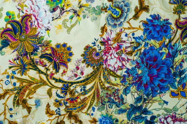 Textura Fondo Tela Satinada Color Beige Con Patrón Floral Tejido — Foto de Stock