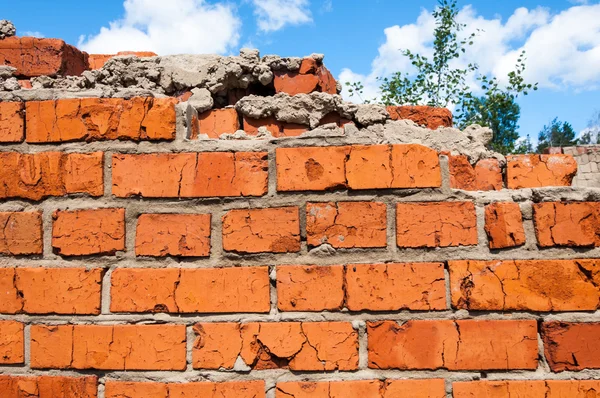 Tekstura Ściana Cegieł Stary Mur Opuszczonych Zbudowany Cegły — Zdjęcie stockowe