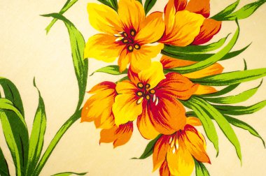 doku, tekstil, kumaş, kumaş, malzeme, doku. Beyaz zemin üzerine sarı kırmızı çiçekler. genellikle dokuma veya örme Tekstil lifleri tarafından üretilen kumaş,.