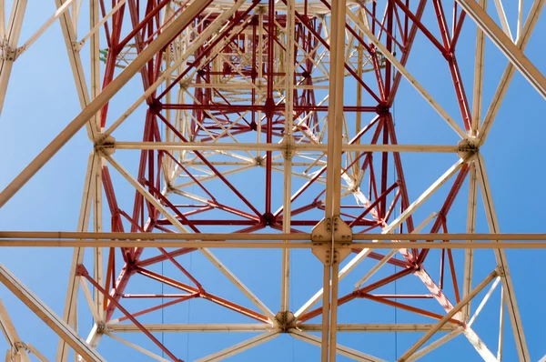 Texture Energy Pillars Detail Electricity Pylon Blue Sky High Voltage — Stock Photo, Image