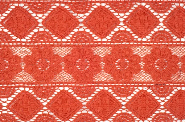 Textura Tecido Renda Vermelha Foto Tirada Estúdio — Fotografia de Stock