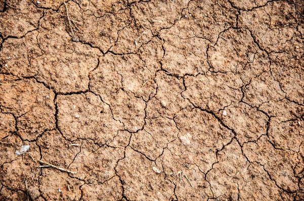 在地面的裂缝的纹理 地球裂开在灿烂的阳光 — 图库照片