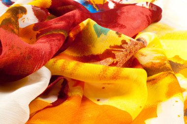 Kumaş ipek doku kahverengi, mavi, beyaz ve sarı