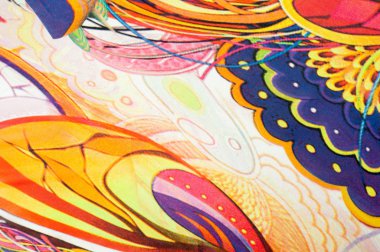 Kumaş renkleri soyutlama, sarı, mavi, mavi, kırmızı çizgiler bir deseni ile. Fotoğraf stüdyosu