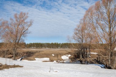 Brook bahar. güneşli bir bahar brooks suda eriyen doku. nehir dere dere. Bahar Nehri üzerinde buz erime.