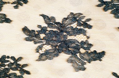 Doku dantel kumaş. dantel beyaz arka plan stüdyo üzerinde. ince kumaş iplik veya iş parçacığı yapılmış. genellikle bir pamuk veya ipek, döngü, büküm veya desenleri iplik örgü tarafından yapılmıştır