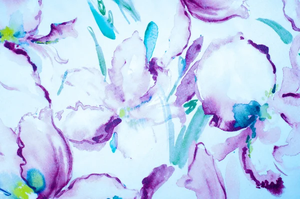 Silk tyg textur, målade med blommor — Stockfoto