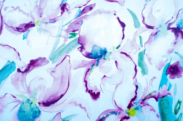 Tkaniny jedwabne tekstury, malowane kwiaty — Zdjęcie stockowe