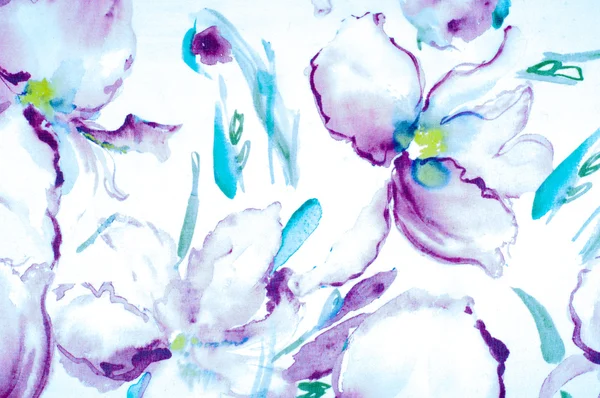 Textura de seda de tecido, pintado com flores — Fotografia de Stock