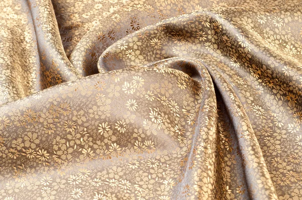 Silk fabric texture, color Light Goldenrod Yellow, with small fl — Stock Photo, Image