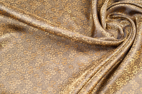 Silk fabric texture, color Light Goldenrod Yellow, with small fl