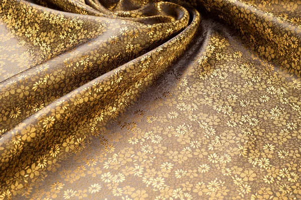 Silk fabric texture, color Light Goldenrod Yellow, with small fl — Stock Photo, Image