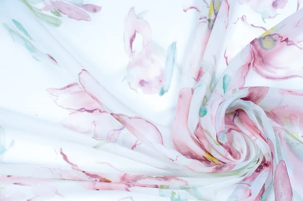 Tkaniny jedwabne tekstury, malowane kwiaty — Zdjęcie stockowe