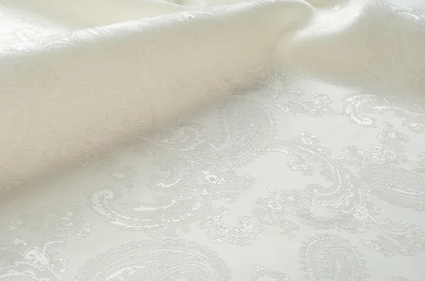 Textura de tela de seda, color crema de menta, con dibujos de flores — Foto de Stock