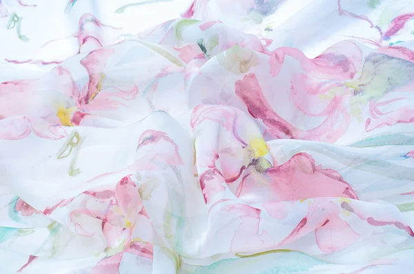 Stoff Seide Textur, bemalt mit Blumen — Stockfoto