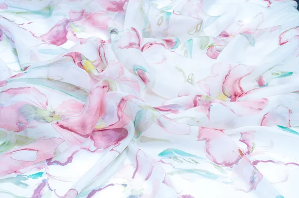 Stoff Seide Textur, bemalt mit Blumen — Stockfoto