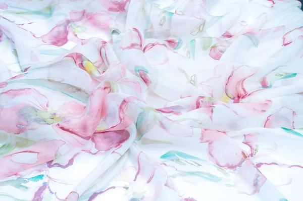 Silk tyg textur, målade med blommor — Stockfoto