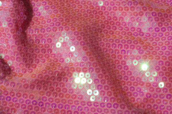 The texture of fabric lace with sequins on fabric background. Ma