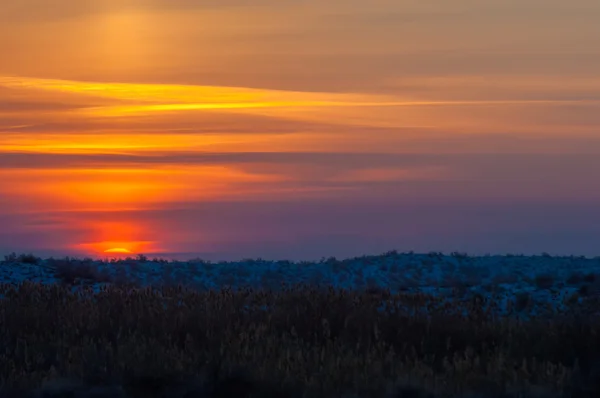 Tramonto Nel Deserto Inverno Fiume Ili Kazakistan Kapchagai Bakanas — Foto Stock