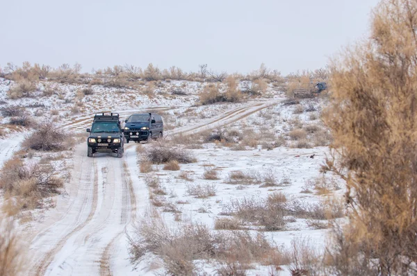 2014 Kazakhstan Almaty Region Bakanas Steppes Winter Travel Car — Stock Photo, Image