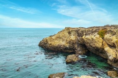 Güzel manzara, kayalık Pasifik Okyanusu kıyısı Point Lobos Eyalet Rezervi, Carmel, California.