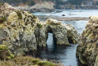Güzel manzara, kayalık Pasifik Okyanusu kıyısı Point Lobos Eyalet Rezervi, Carmel, California.