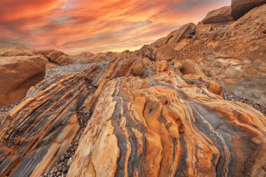 Pasifik kıyısında, Carmel, Kaliforniya 'daki Point Lobos State Reserve' de tuhaf kaya oluşumlarının güzel bir manzarası..
