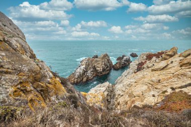 Güzel manzara, kayalık Pasifik Okyanusu kıyısı Point Lobos Eyalet Rezervi, Carmel, California.