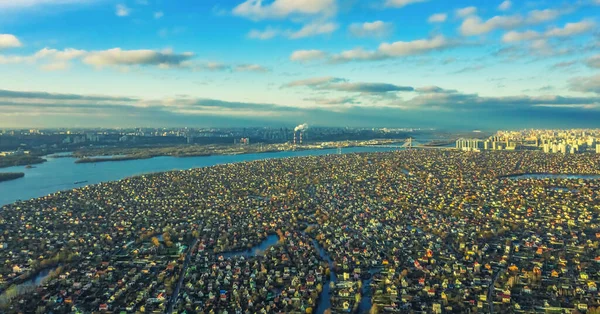 Aerial view from a drone of the Osokorki private sector, in Kiev.