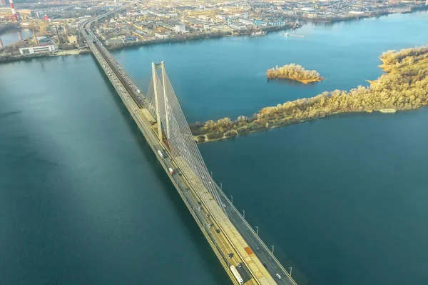 Vista Aérea Desde Dron Puente Sur Kiev Horizonte Ciudad Paisaje — Foto de Stock