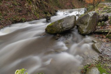 Manzara şelale Shypit uzun pozlama üzerinde Ukrayna Karpat Dağları