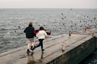 Açık havada, deniz kenarında yürüyen ve el ele tutuşan çiftlerin olduğu bir hikaye.