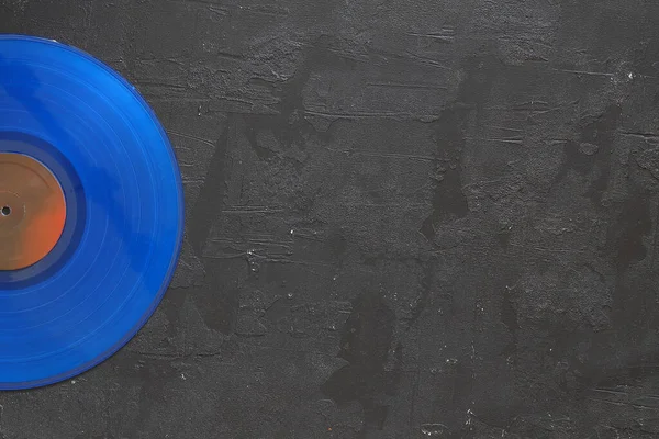 Синяя Виниловая Пластинка Черном Фоне Стиль Ретро Вид Сверху — стоковое фото
