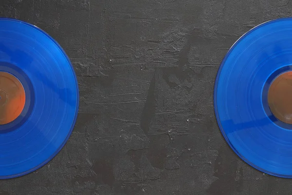 Siyah Arka Planda Blue Vinyl Plağı Retro Tarzı Üst Görünüm — Stok fotoğraf