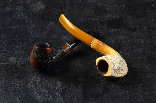 Smoking Pipe Wooden Souvenir Isolated Black Background — Stock Photo, Image